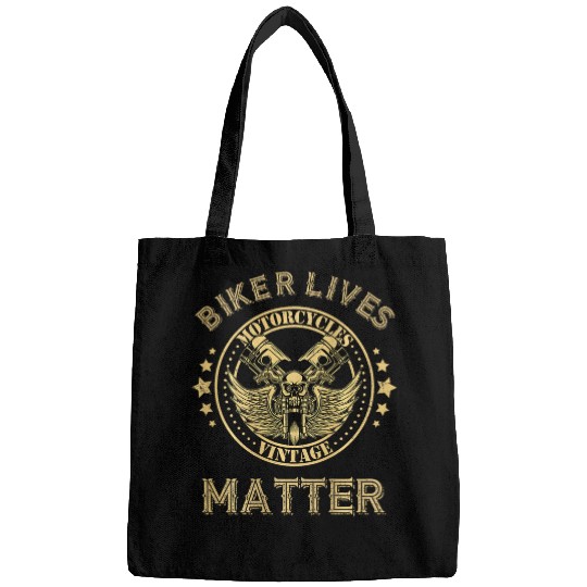 Biker Lives Matter Funny Bikers Distressed Skull Angel Wings Bags