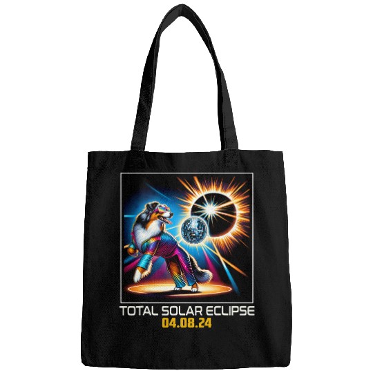 Australian Shepherd Dog Dancing Disco Solar Eclipse Bags