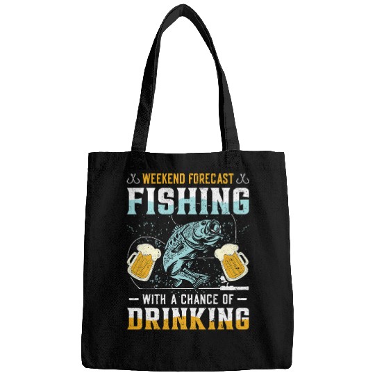 Fishing Fun Weekend Forecast Fishing Chance Of Beer Funny Beer Lover Bags
