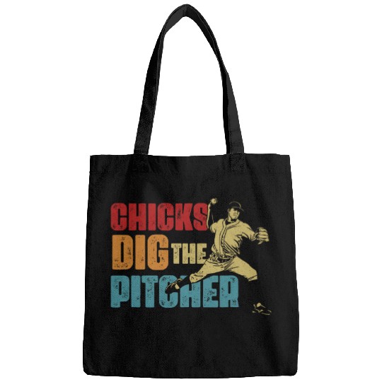 Baseball Pitcher Funny Chick Dig The Pitcher Softball Player Bags