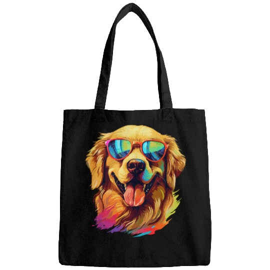 Colorful Golden Retriever With Sunglasses Dog Lover Bags