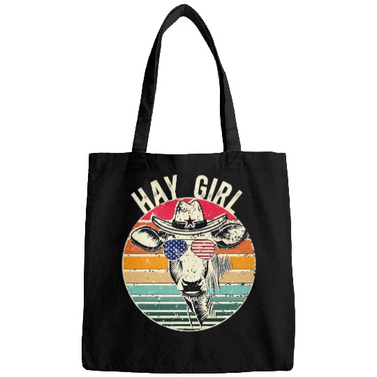Cow Lover Hay Girl Retro Cow America Needs Farmers Support Country Bags