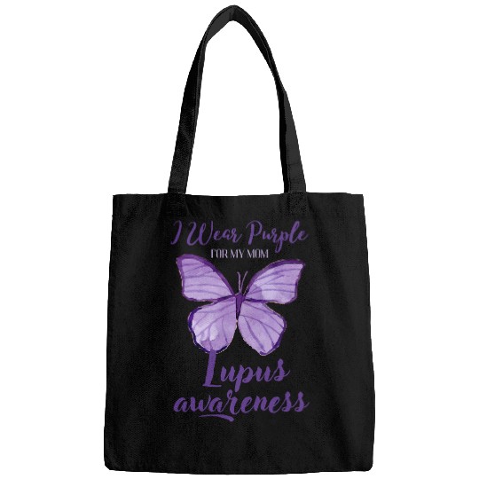 I Wear Purple For My Mom Lupus Awareness Butterfly Bags
