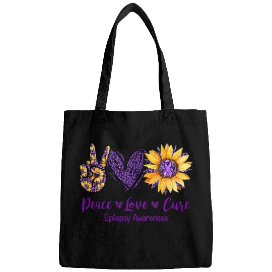 Daisy Peace Love Cure Epilepsy Awareness Purple Ribbon Bags
