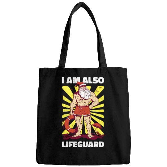 Happy Christmas in July  Im also lifeguard  Cool Santa Bags