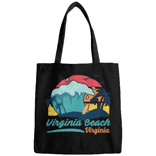 Surf Life Virginia Beach Summer Surfing Sunset Palm Trees Bags