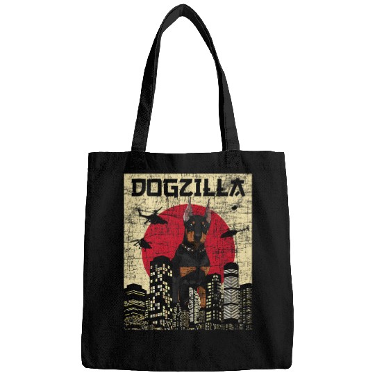Dogzilla Japanese Doberman Canine Dog Lover Pet Owner Bags