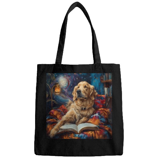 Golden Retriever Dog Reading Book 1 Bags