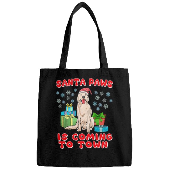 Golden Retriever Cute Christmas Santa Paws Is Coming To Town Bags