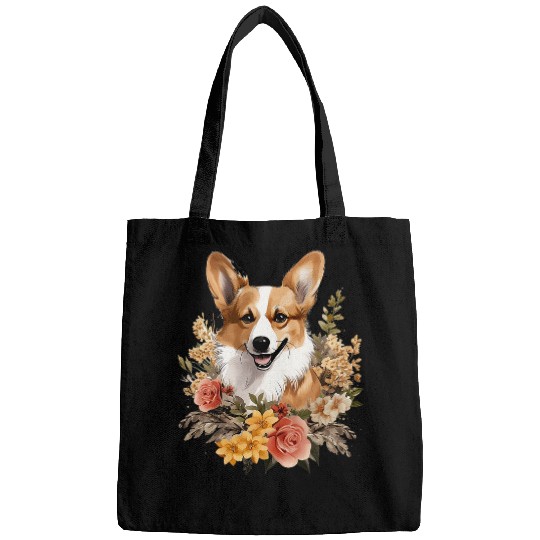 Cute Corgi Pastel vintages Flower Crown Bags