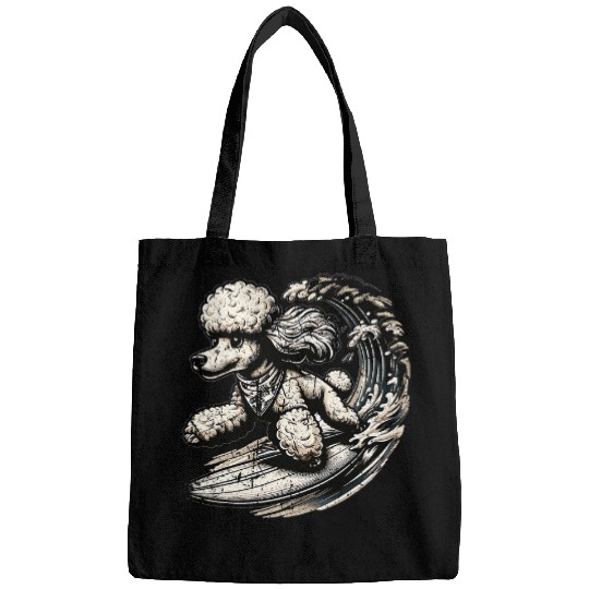 Cool Poodle Surfing Funny Dog Surfing Gifts For Dog Lovers Bags
