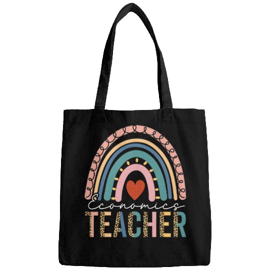 Economics Teacher Leopard Boho Rainbow Teacher Economy Bags