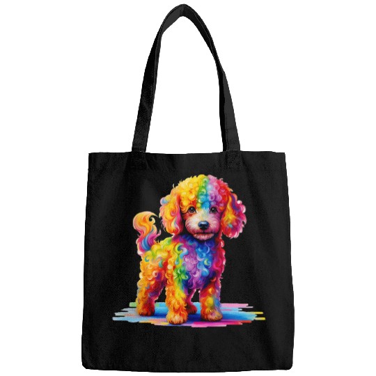 Colorful Cute Funny Rainbow Dog Poodle Bags