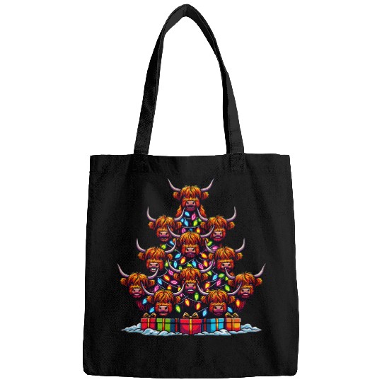 Cute Highland Cow Christmas Tree xmass Cow Lovers Farmer Bags