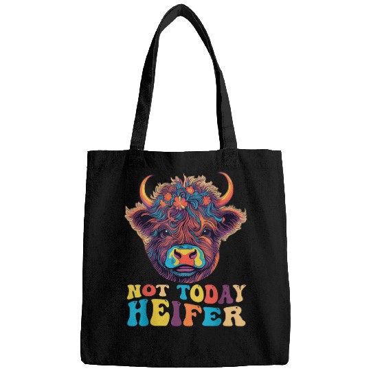 Cute Highland Cow Cattle Not Today Heifer Cote Farm Mom tee Bags
