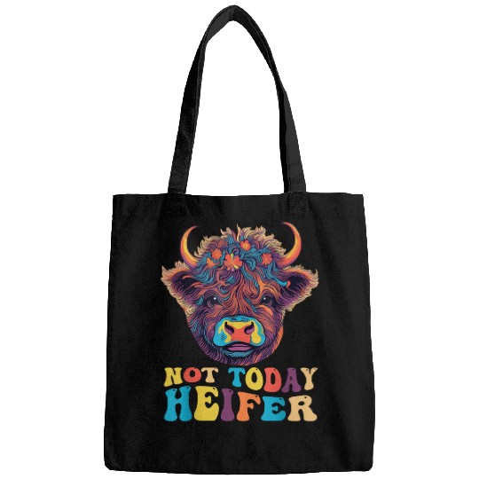 Cute Highland Cow Cattle Not Today Heifer Cote Farm Mom tee Bags