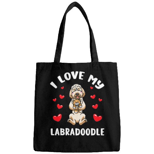 Labradoodle Dog With Stuffed Animal 1 Bags
