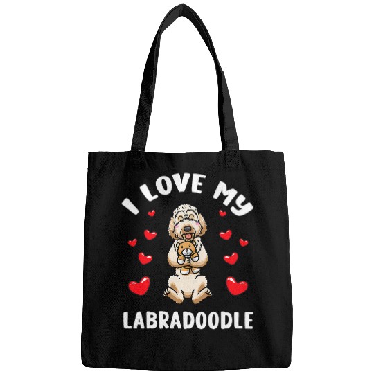 Labradoodle Dog With Stuffed Animal 1 Bags
