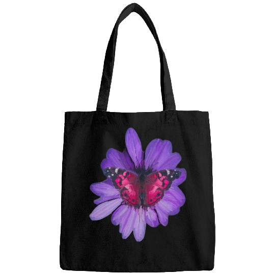 Purple Pink Butterfly Wings Lilac Flower Petal Graphic Print Bags