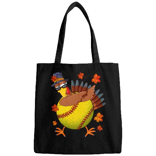 Dabbings Turkey Softball Ball Fall Vibes Happy Thanksgiving Bags