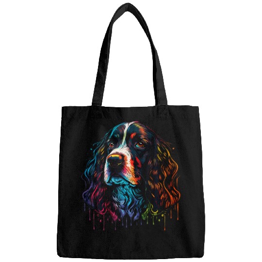 English Springer Spaniel Colorful Pop Art Tie Dye TriColor Bags