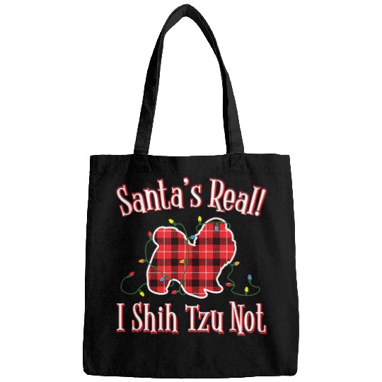 Santas Real I Shih Tzu Not Christmas Pun Red Plaid Dog Bags