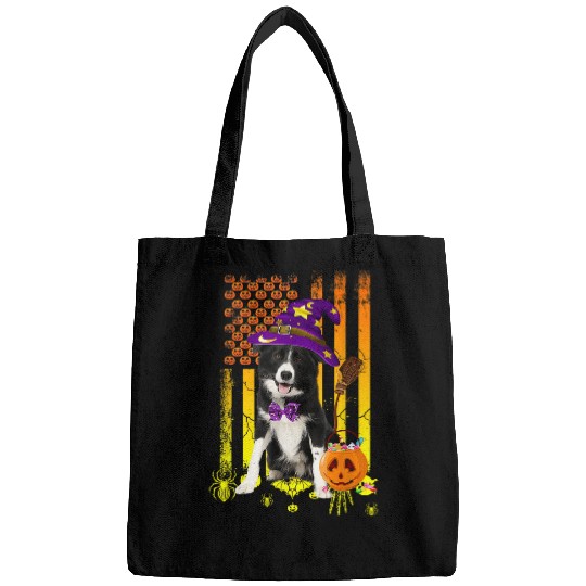 border collie dog pumpkin american flag halloween dog Bags