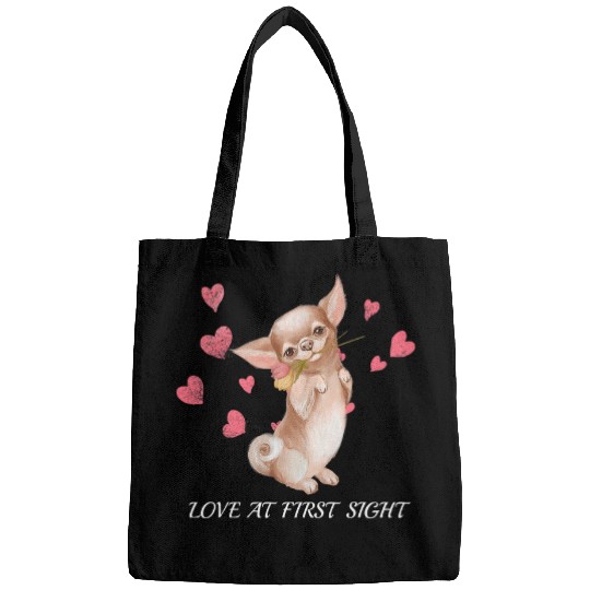 Chihuahua Puppy Love At 1st Sight Watercolor Hearts Design Bags