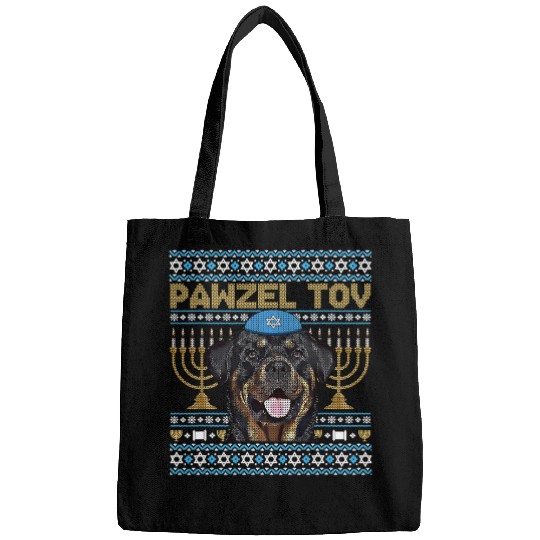 Dog Rottweiler Pawzel Tov Jewish Rottweiler Dog Funny Hanukkah Bags