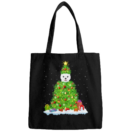 Dog Samoyed xmass Lighting Tree Funny Samoyed Christmas Bags