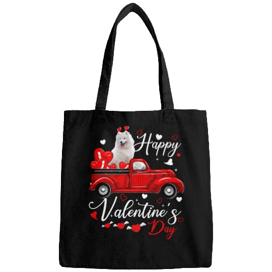 Dog Samoyed Valentines Day Dogs Red Truck Hearts Bags