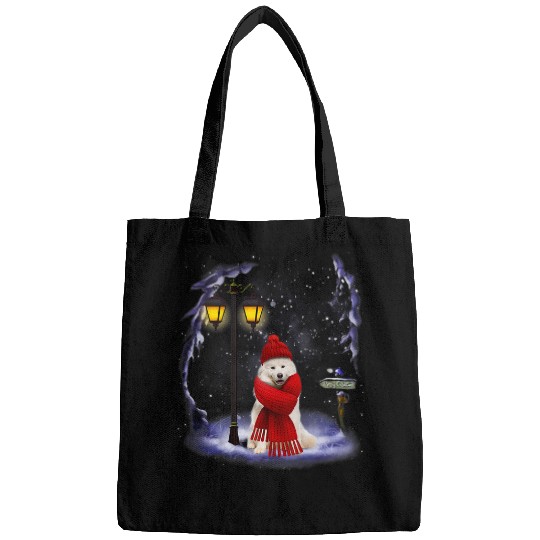 Dog Samoyed Santa Snow Christmas Light Winter Pajama Bags