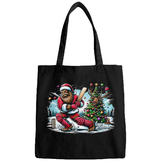 Funny Santa bigfoots Play Cricket Reindeer Christmas Bags
