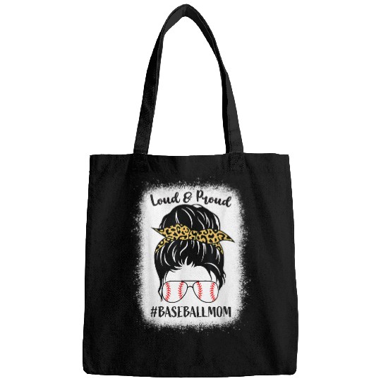 Loud Proud Baseball softball Mom Messy Bun Leopard Bleached Bags