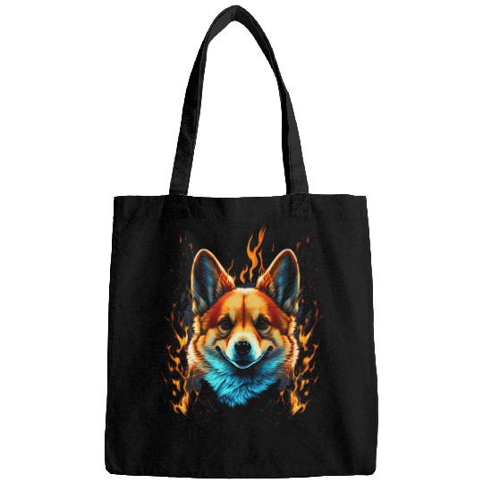 Corgi Retro Dog Flames Dog Art Dog Owner Bags