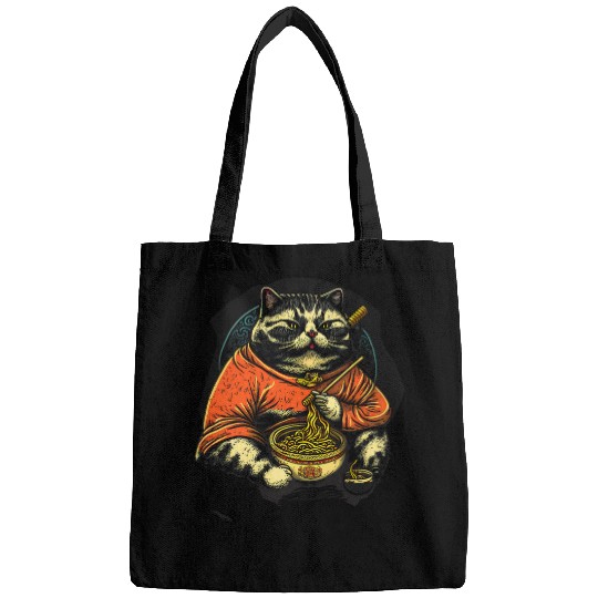 Fat Cute Cat Japanese Samurai sumos Animal Art Bags