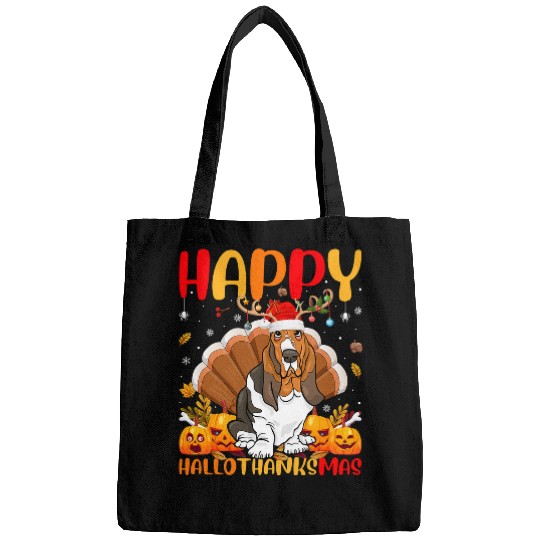 Dog Basset Hound Funny Dog Lover Happy Basset Hound Dog HelloThanksMas Bags