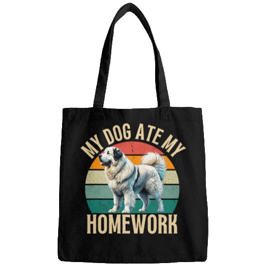 My Dog Ate My Homework Funny Great Pyrenees Dog Owner Retro Bags