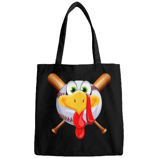 Funny Turkey Face Baseball Ball Fall Vibes Thanksgiving Bags
