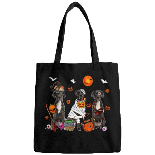 great dane dog witch mummy pumpkin halloween spooky Bags