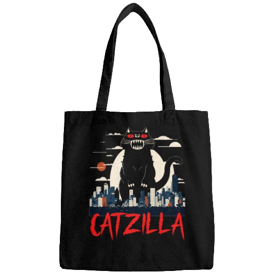 Catzilla vintages Funny Cat Art Japanese Style Sunset Design Bags