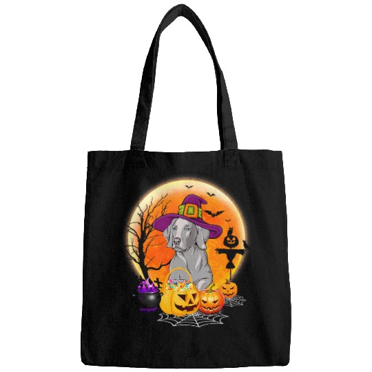 Halloween Weimaraner Dog Moon With Pumpkin Funny Gifts Women 611 Bags