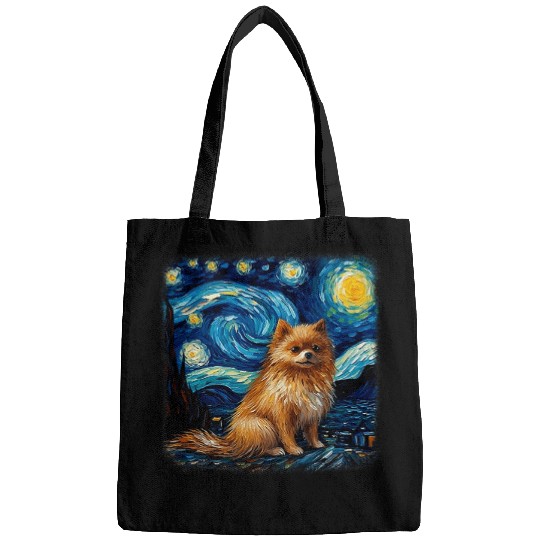 Dog in starry night van gogh Pomeranian 1 Bags