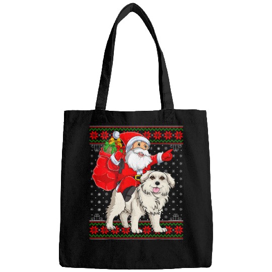 Funny xmass Ugly Santa Riding Great Pyrenees Dog Christmas Bags