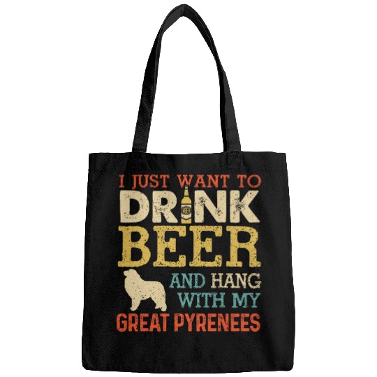 Great Pyrenees Dad Drink Beer Hang With Dog Funny Vintage Bags