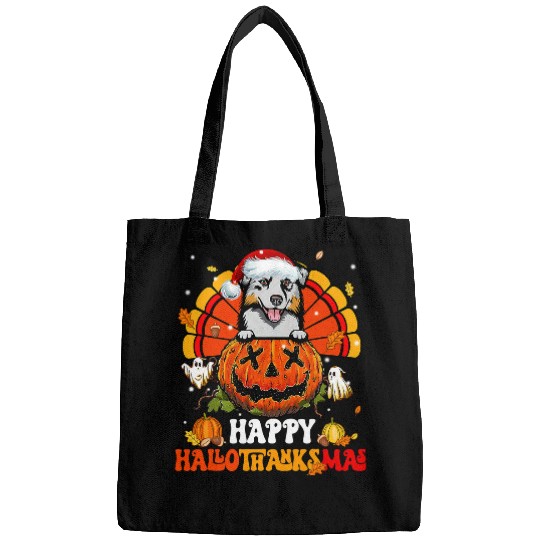 Dog Australian Shepherd Happy Hallothanksmas Halloween 206 Bags