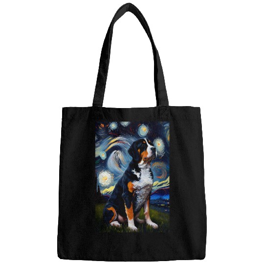 Greater Swiss Mountain in Starry Night Painting Dog Mom Dad Bags