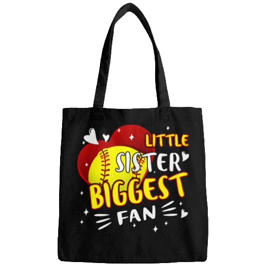 Funny Little Sister Biggest Fan Softball Lovers Fans Girls Bags