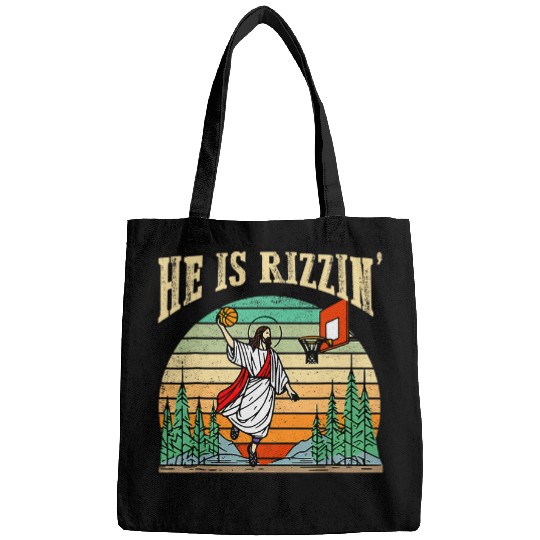 He Is Rizzin Funny Basketball Easter Christian Religious Bags