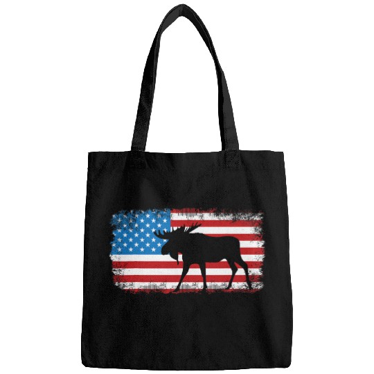 Patriotic Moose American Flag USA July 4th Distressed Retro Bags